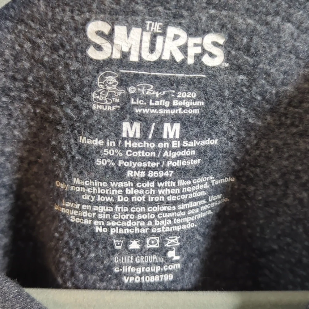 The Smurfs Peyo Lazy Sleepy Smurf Mushroom Hooded Sweatshirt Hoodie‎ Medium Grey